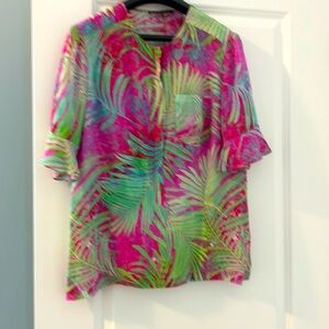 Nanette Lepore Silk floral print flirty ruffles blouse size L
